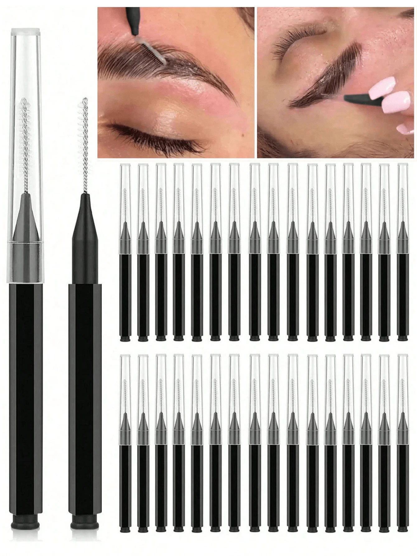 100/50/20/10/5pcs Micro Eyebrow Brush With Cap Brow Lamination Brush Spoolies For Eyebrow Eyelash Brow Brush Lash Filler Eyebrow Lash Lift And Tint Tools For Brows And Lashes Comb Extensions - Black - View 1