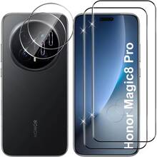 适用于荣耀Magic 7 Pro 5G/Magic 7 Lite/Magic 7/Magic 8 Pro/Magic V3/Magic V5的2+2片高清钢化玻璃屏幕保护膜和摄像头镜头保护膜，曲面全覆盖，无气泡，高清晰度，专为荣耀Magic系列设计 - 無色 - 查看 4