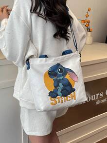 Túi vải canvas Disney Stitch, được làm từ chất liệu canvas dày dặn, bền chắc, với họa tiết Stitch ngồi dễ thương và chữ "Stitch" màu vàng, dung tích lớn và thoải mái, phù hợp để đựng sách/máy tính xách tay, lý tưởng cho thanh thiếu niên/bé gái/phụ nữ/người hâm mộ phim hoạt hình Disney, phù hợp cho trường học/công việc/mua sắm/du lịch/các dịp thường ngày, vật dụng thiết yếu và món quà hoàn hảo cho sinh nhật/ngày lễ/các dịp đặc biệt. - Mũi khâu 1 - Xem 8