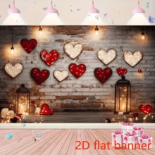 2D Flat Banner[ValentineS Day Housewarming Backdrop Design] 1pc Romantic ValentineS Day Polyester Backdrop - Heart Design With Retro Lanterns, No Electricity Needed, Ideal For Housewarming, Anniversary, General Celebrations