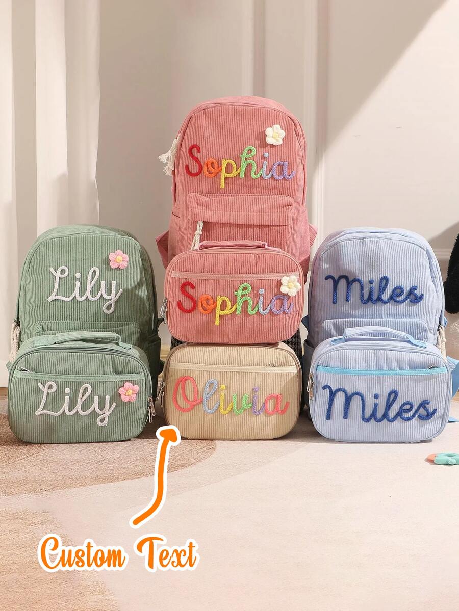 Zestaw plecaka i torby na lunch dla dzieci z niestandardowym imieniem, spersonalizowany prezent - Wielokolorowe - Zobacz 1