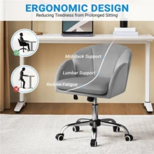 Butterslay 1PC Modern Velvet Upholstered Desk Office Vanity Chair Armrests 360° Swivel Rolling Height Adjustable Tilt Dual-Layer Cushion For Home Office Bedroom, Dark Gray/Light Gray/Snowy/Pink - 淺灰色 - 查看 3