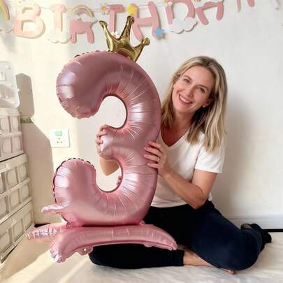 1 个超大 42 英寸 4D 粉色数字铝箔气球，生日场景布置、周年纪念照片装饰道具