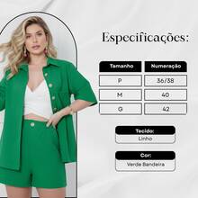Women's Set Short Sleeve Shirt And High Waist Linen Bermuda Shorts - Green - View 3