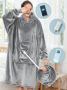 Thermal Lined Sherpa Hooded Sweatshirt Blanket, Warm Huggle Robe