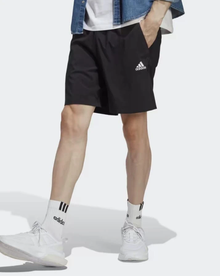 Adidas ESSENTIALS Aeroready Chelsea Men's Solid Color Logo Lace-Up Straight Leg Casual Shorts CY - Black - View 1
