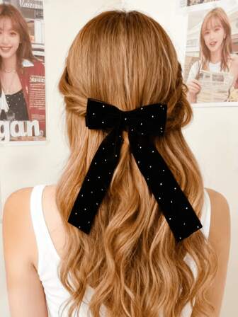 1件装女士秋冬丝绒蝴蝶结发夹，少女气质发饰，可爱优雅，甜美百搭，秋冬必备单品，适合日常佩戴、度假旅行、约会派对、情人节等场合。