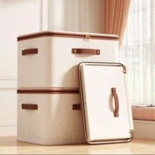 1/2 Pack Zippered Fabric Storage Box, Foldable & Washable Closet Organizer, With Handle (Beige) - Beige - View 4