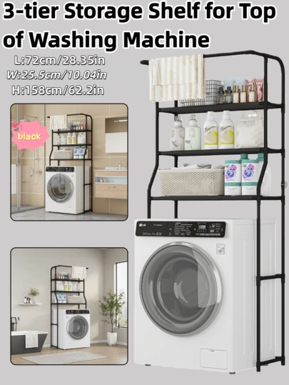 1 pièce Étagère de machine à laver style INS noir/blanc, étagère de rangement multi-couches pour salle de bain et buanderie, organisateur multifonctionnel, gain d'espace pour les appartements de location