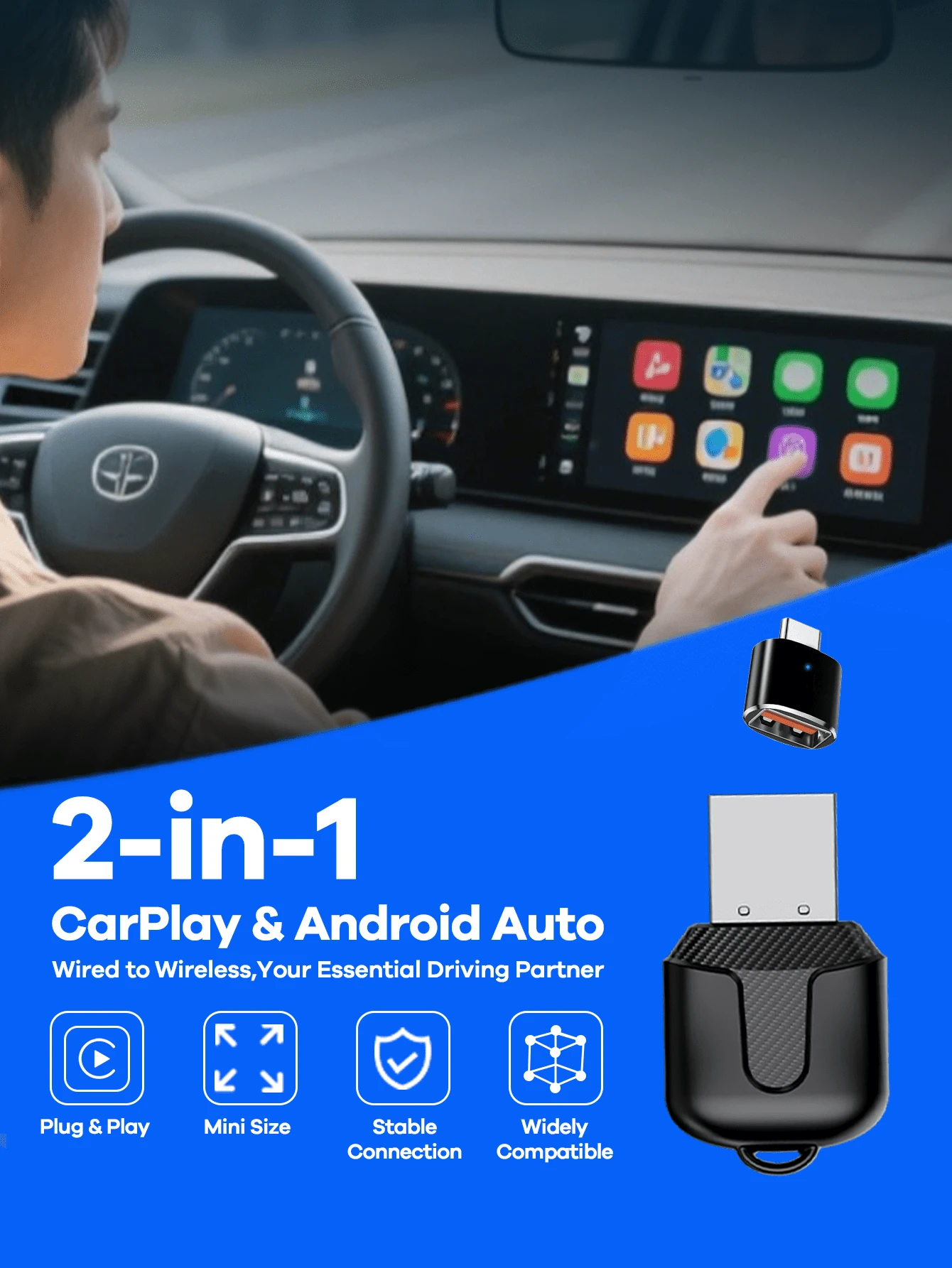 FANTECH Wireless CarPlay Adapter Compatible With Apple CarPlay, Easy To Upgrade Wired CarPlay To Wireless, Instant Connectivity, Automatic Reconnect, Super Mini Car Play Dongle For IPhone Fit For Cars With Built-In CarPlay, Super Mini Size Car Accessories, Super Practical Car Stuff - M25多色 - 查看 1