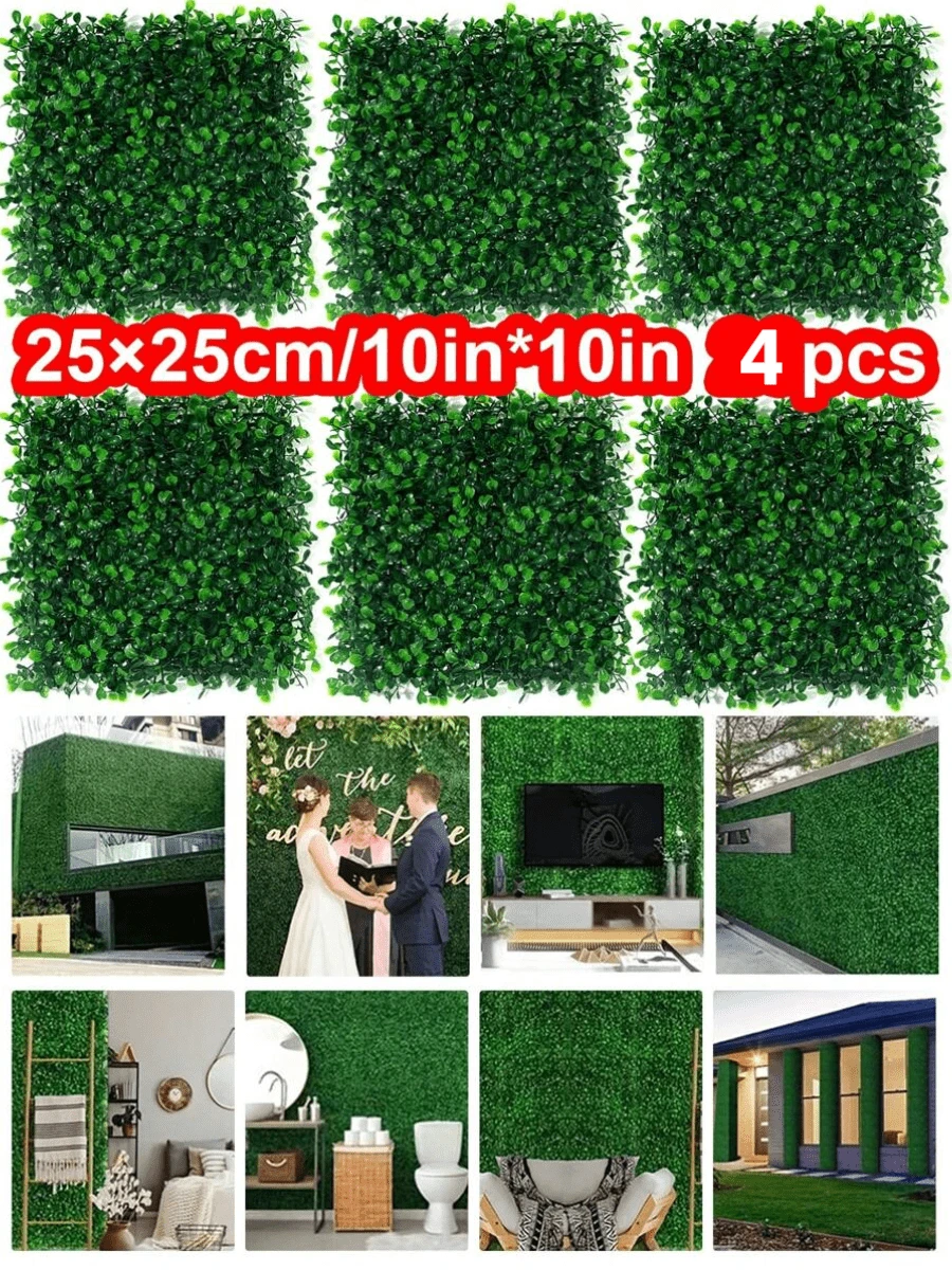 1/4Pcs Artificial Grass Boxwood Panels Topiary Hedge Plant Wall With UV Protection,Privacy Hedge Screen Sun Protected Suitable For Events,Outdoor,Indoor,Garden,Fence,Backyard Walls,Patio,Garden,Yard, Walkways,Backdrop,Interior And Exterior Or Your Own Creative Design On Party, Wedding,Christmas Decorations - Green - View 1