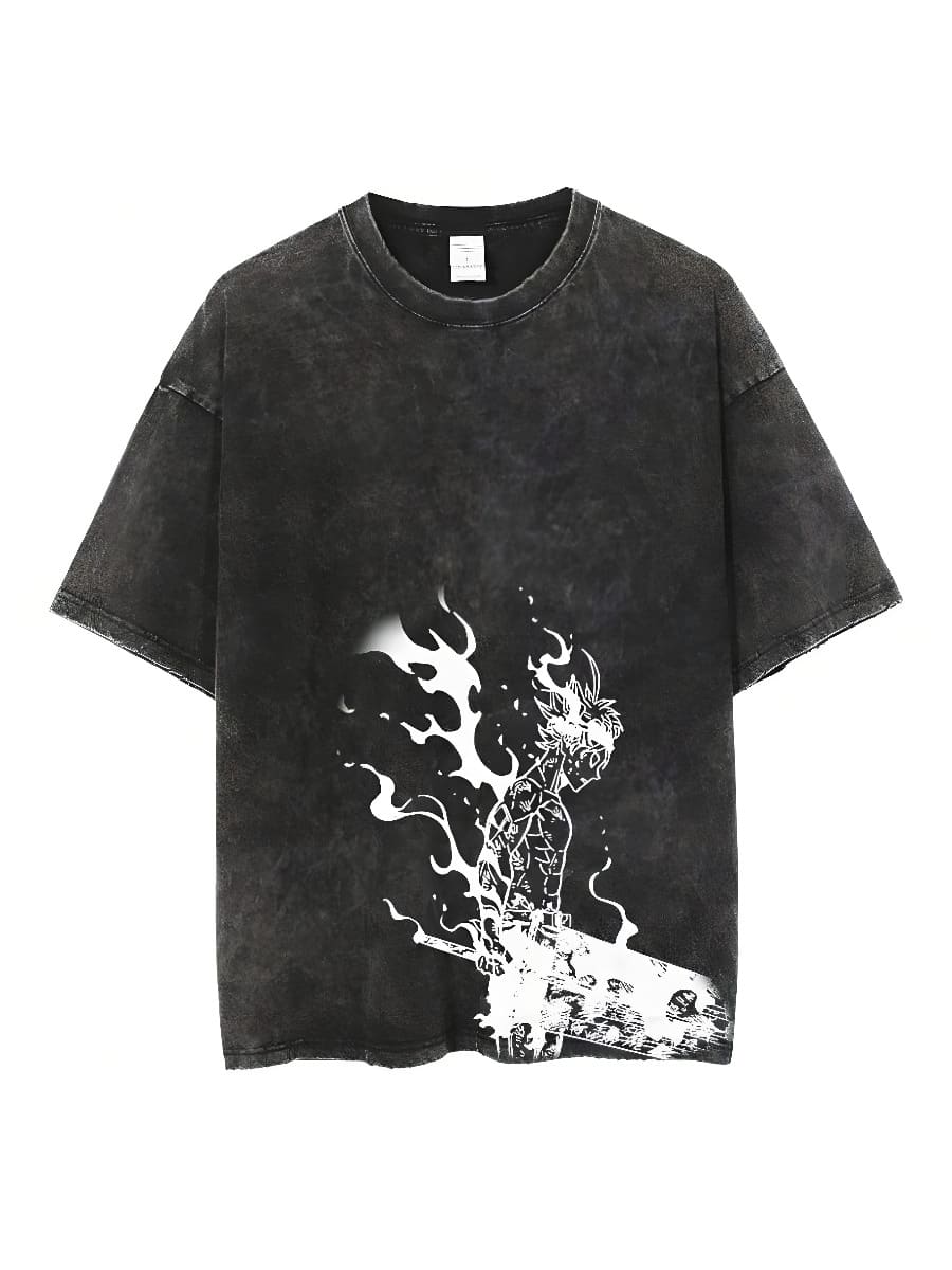 HarAJsuku Anime Black Clover Asta Graphic T Shirt WoWomen WoWomen Manga Washed Cotton Vintage T-Shirts Casual Loose Tee Hip Hop T-Shirt1 - 黑色 - 查看 1