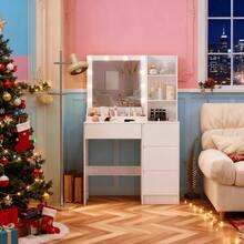 New Dressing Table With 10 LED Lights Mirror 4 Drawers Vanity Make Up Desk Set - White - View 6