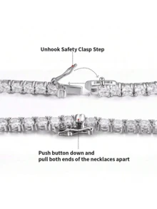 MDFUN 18K白金镀层网球项链，镶嵌3.0-6.0毫米圆形切割立方氧化锆仿钻，男女皆宜