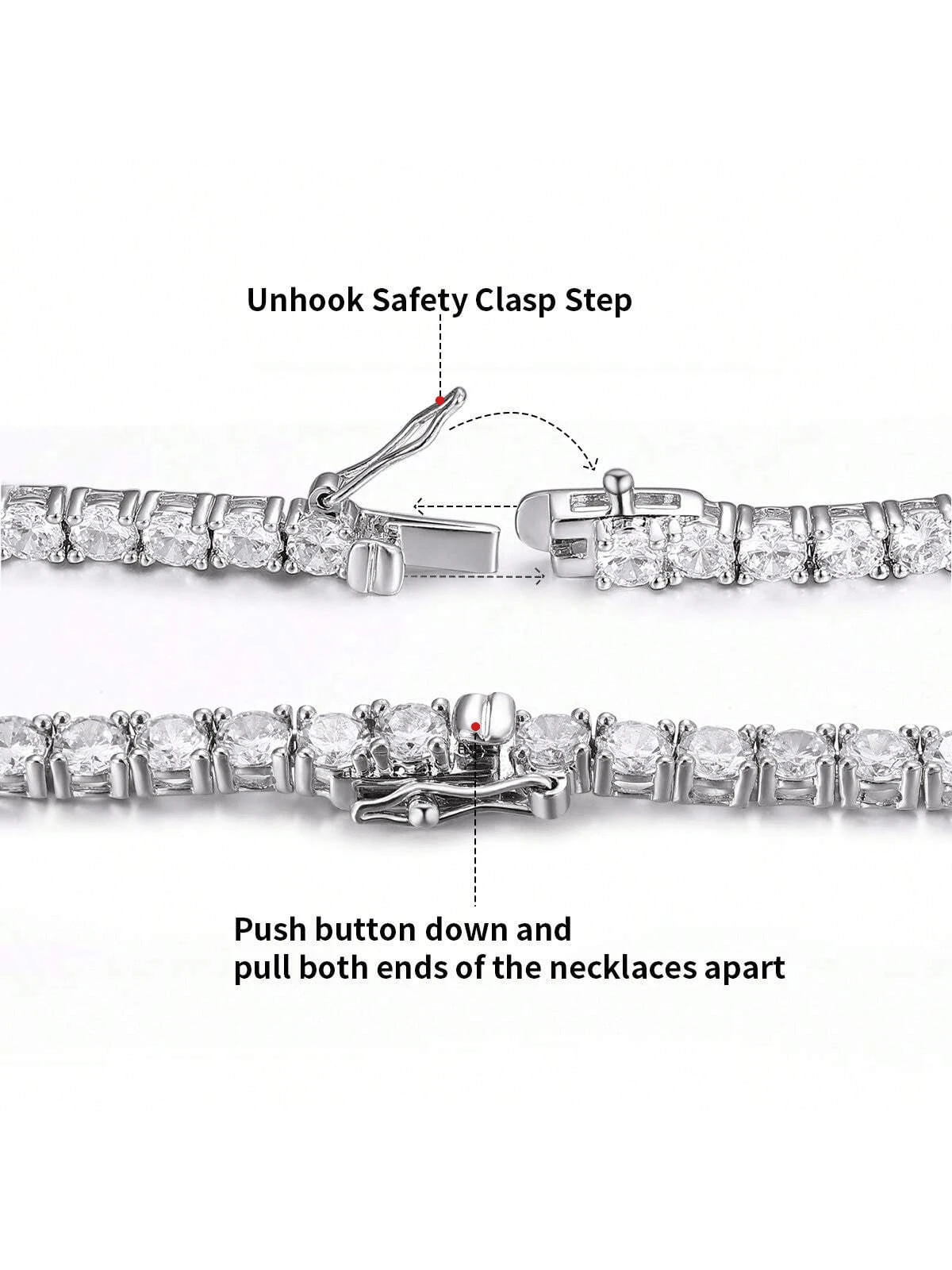 MDFUN 18K White Gold Plated Tennis Necklace, Inlaid With 3.0-6.0mm Round Cut Cubic Zirconia Simulated Diamonds, Unisex - White - View 8