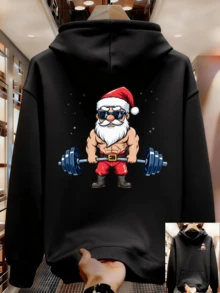 Men's Casual Printed Hoodie With Drawstring And Pockets - Black - View 1