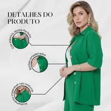 Women's Set Short Sleeve Shirt And High Waist Linen Bermuda Shorts - Green - View 6