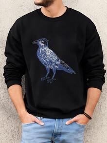 Mens Mens Happy Hanu-Kaw Crow T Shirt Funny Cute Animal Bird Holiday Xmas Season Party Christmas Yamakah Top Random Awesome Tee Sweatshirt - Black - View 2