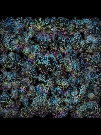 100pcs Transparent Flower Laser Sticker Laser Flash Holographic Sticker For Art Craft Laser Adhesive Rainbow Stickers, Waterproof DIY Decals For Scrapbook Water Bottle Luggage Phone Laptop