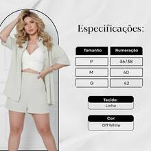 Women's Set Short Sleeve Shirt And High Waist Linen Bermuda Shorts - White Off - View 3