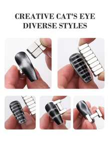 12pcs Y2K Style Nail Gel Magnetic Tools, Cat Eye Nail Strong Magnet, DIY Crocodile Leather Texture Nail Art - Multicolor - View 5