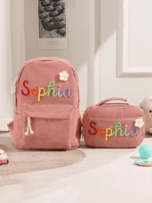 Zestaw plecaka i torby na lunch dla dzieci z niestandardowym imieniem, spersonalizowany prezent - Wielokolorowe - Zobacz 4