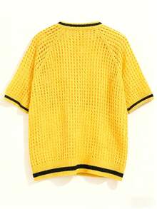 男士圆领网眼针织毛衣 - 黄黑相间“88”图案休闲套头衫 - 黃色 - 查看 4