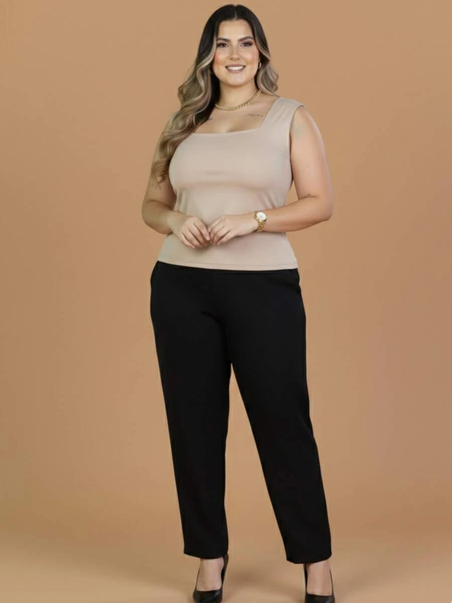 Women's Plus Size Tank Top With Square Neckline, Lined, Elegant - Omong-omong - View 1