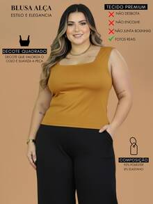 Women's Plus Size Tank Top With Square Neckline, Lined, Elegant - 芥末黃 - 查看 4