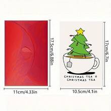 1pc Versatile Friendship Card - Playful Christmas Tree & Teacup Design - Suitable For Christmas, Corporate Supplies, Greeting Cards - Red Envelope - View 7