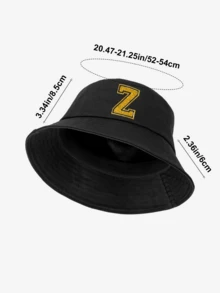 1顶儿童黑色字母图案个性化遮阳帽，26个字母可选，时尚简约轻便渔夫帽，适合男孩女孩春夏户外活动，可作为生日/节日实用礼物 - 黑色 - 查看 3