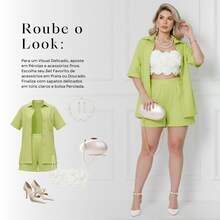 Women's Set Short Sleeve Shirt And High Waist Linen Bermuda Shorts - 青檸色 - 查看 7