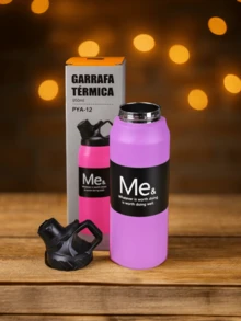 Botella térmica de acero inoxidable 950 ml con tapa deportiva giratoria, doble pared aislante, mantiene bebidas frías y calientes 6 horas, diseño antiderrames, libre de BPA, ideal para oficina, gimnasio, viajes y uso diario - Morado - Ver 3