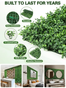 1/4Pcs Artificial Grass Boxwood Panels Topiary Hedge Plant Wall With UV Protection,Privacy Hedge Screen Sun Protected Suitable For Events,Outdoor,Indoor,Garden,Fence,Backyard Walls,Patio,Garden,Yard, Walkways,Backdrop,Interior And Exterior Or Your Own Creative Design On Party, Wedding,Christmas Decorations - Green - View 2