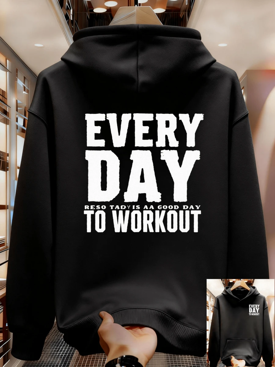 Men's Fashion Sweatshirt With Pattern Print And Drawstring Men's Clothing - Black - View 1