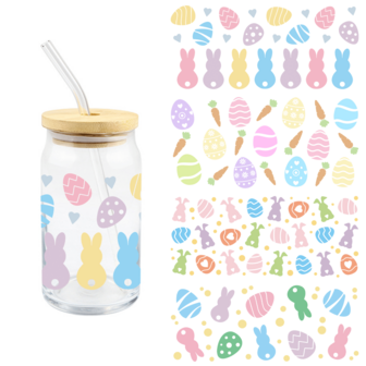 4pcs/Set Easter Cute Bunny 3D UV DTF Transfer Stickers For 16OZ Glass Cups Plastic Cups Mugs Easter Eggs Carrot Coffee Book Decals For Daily Life DIY Personalized Creative Decor Diy