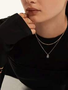 Customized Beginner English Letter Necklace With Embedded Synthetic Zirconia Double-Layer Pendant, Swinging Neck Bone Chain, Suitable As A Perfect Jewelry Gift For Family, Friends, Dad, Mom, Best Friend - Birthday, Anniversary, Valentine's Day, Mother's Day, Thanksgiving, Wedding, Graduation Party Or Casual Outfit