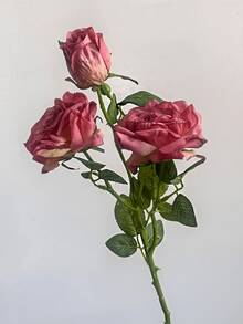 French-Style Artificial Rose, Home Decor Accessories, Single Stem With Three Heads And Burnt Edges, Vintage Style, Featuring A Sophisticated Look With Artificial Flowers And Dried Flowers, Ideal For Home, Wedding, And Event Decorations, Decorations For Valentine's Day