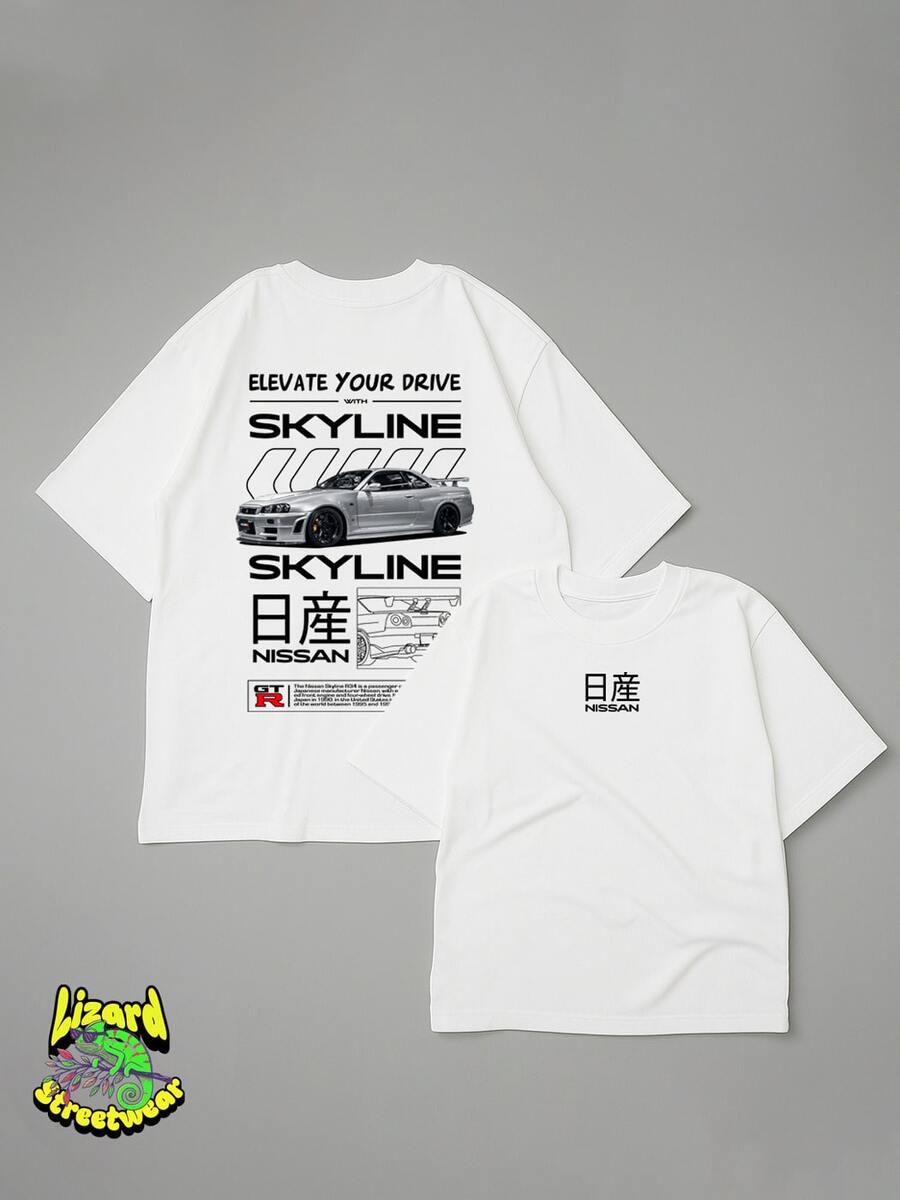 Silver Nissan Skyline T-Shirt, Cars Collection, Motorsports, Street Vehicles, Unisex Shirt/Blouse, Men's/Women's, 100% Cotton, Premium Top, Streetwear, New Release, Various Colors!! Plus Size - 白色 - 查看 1