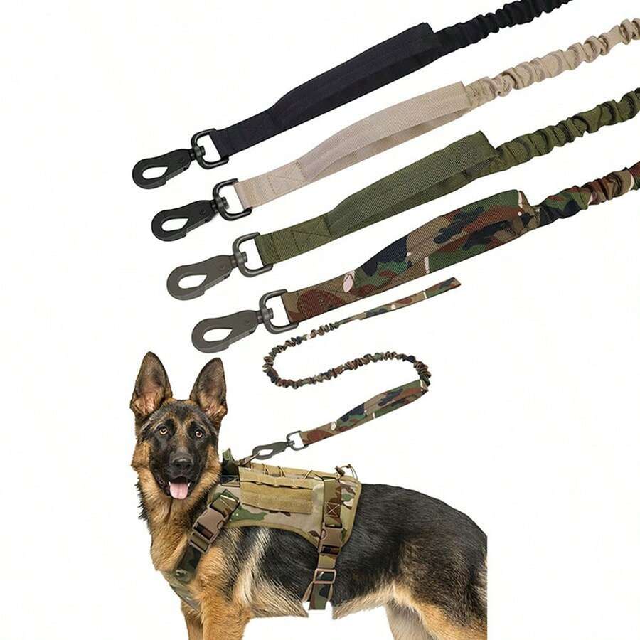战术狗绳，战术狗绳，猎犬大型犬绳，户外伸缩重型弹性狗绳，狗狗配件，可调节长度防爆带牵引绳，适用于大型犬，德国牧羊犬户外训练 - 彩色 - 查看 1