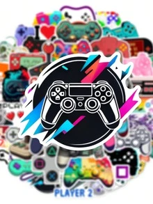 50张电子游戏主题贴纸，适合装饰笔记本电脑，防水材质，可重复使用，也可用于摩托车头盔、汽车、礼品盒、信封、涂鸦贴纸、吉他、笔记本电脑、行李箱、DIY工艺品、头盔贴纸、游戏玩家贴纸、笔记本电脑贴纸、贴纸、游戏玩家、游戏、批量贴纸、自行车贴纸、贴纸、游戏玩家生日派对、游戏派对 - 電玩遊戲機 - 查看 4