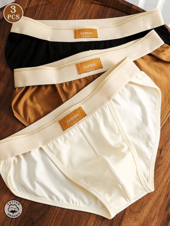 3pcs Plain Relaxed Fit Men's Boxers, Plus Size Simple Men Underwear