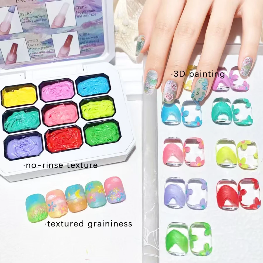 Simwey Spring Back-To-School Nail Accessory Pairing Items / 9 Kinds Of Matte Graffiti Gels, Semi-Fluid / Styling / Sculpting / Graffiti / Painting, No Wiping Needed, Gentle On Nails, Soft Texture, Suitable For DIY Nail Art And Nail Salon Designs, Christmas Gifts, Thanksgiving Gifts, Christmas Gifts For Women, Back-To-School Season Gifts. - Keo sơn dầu mờ - Xem 1