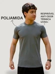 Thermal Polyamide T-Shirt Short Sleeve Anti-Odor UV50+ Protection Men's Raglan Fit Gym Training Running Second Skin - Xám - Xem 1