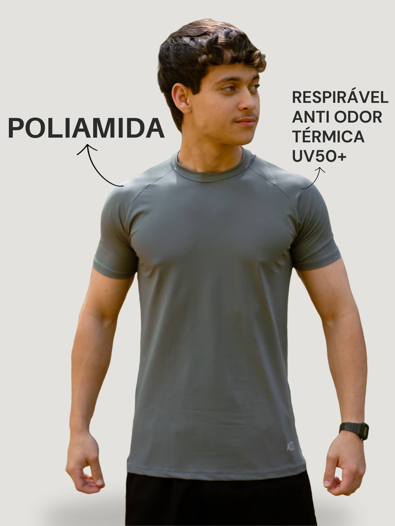 Thermal Polyamide T-Shirt Short Sleeve Anti-Odor UV50+ Protection Men's Raglan Fit Gym Training Running Second Skin - Xám - Xem 1