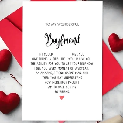 1pc Heartfelt Boyfriend Greeting Card Romantic Valentine's Day Card Birthday & Anniversary Card For Him, "How Incredibly Proud I Am To Call You My Boyfriend" Message, White Background With Red Hearts, Perfect For Valentine's Day Or Special Occasions, Boyfriend Gifts