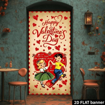 2d Flat Cute, Valentine's Day Happy Door Banner - Classic Polyester Hanging Decoration, 35.4 X 70.8 Inches, Perfect For Indoor And Outdoor Party Decoration