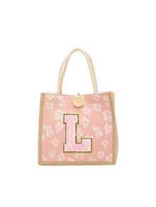 1件装毛巾刺绣字母图案手提包，小巧花卉亚麻纽扣装饰手提包，印花亚麻手提包，简约手提包，便携休闲收纳袋，午餐包，大容量手提包，时尚旅行收纳袋，多功能购物袋，适合作为节日礼物、生日礼物、圣诞礼物、秋冬礼物、新年礼物、情人节礼物 - 彩色 - 查看 24