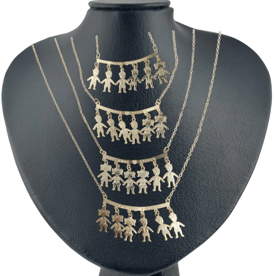 Colar Feminino com Seis filhos Netos Família Afetivo Menino Menina com Caixinha Para Presente