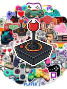 50张电子游戏主题贴纸，适合装饰笔记本电脑，防水材质，可重复使用，也可用于摩托车头盔、汽车、礼品盒、信封、涂鸦贴纸、吉他、笔记本电脑、行李箱、DIY工艺品、头盔贴纸、游戏玩家贴纸、笔记本电脑贴纸、贴纸、游戏玩家、游戏、批量贴纸、自行车贴纸、贴纸、游戏玩家生日派对、游戏派对 - 電玩遊戲機 - 查看 10